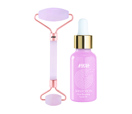 Nykaa Naturals Rose Quartz Face Massage Roller & Glow Boosting Facial Oil Combo for Clear Skin