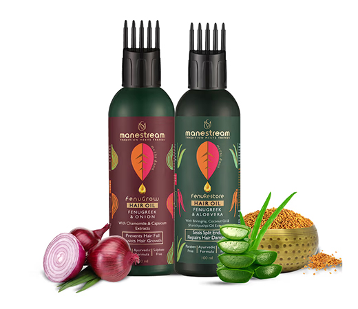 Manestream Ayurvedic Fenugreek & Onion Hair Oil + Fenugreek & Aloe Vera Damage Repair Hair Oil Combo
