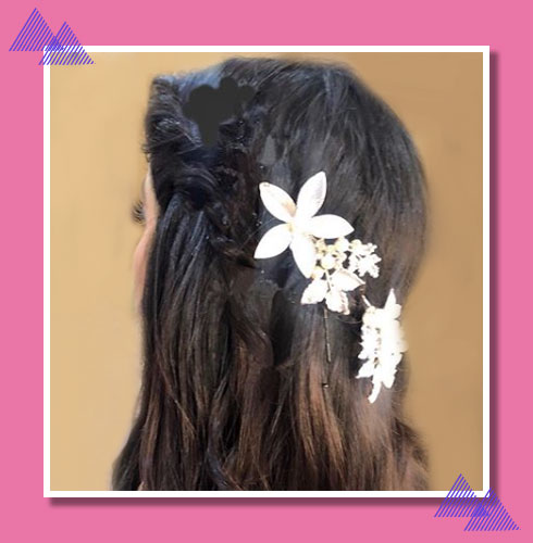 hairstyle for Indian wedding party- crown braid with flowers