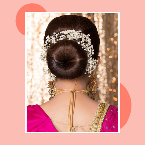 Reception Hairstyles for Saree – Minimalist Bun with Gajra