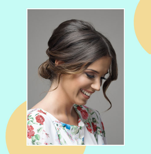shoulder length hairstyles – twisted low bun with puff