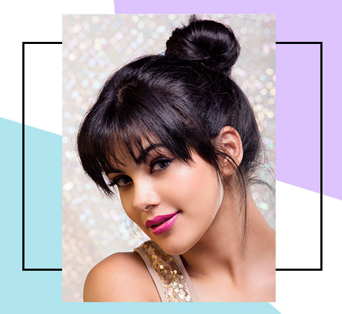Best Bangs Hairstyles – Top Knot Bun With Bangs