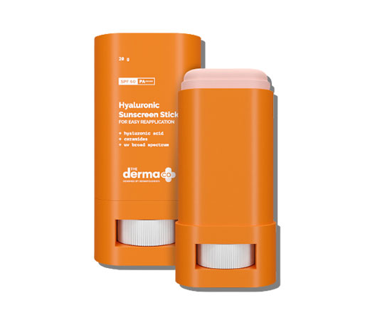 best sunscreen stick for oily skin- the derma co. hyaluronic sunscreen stick with SPF 60 and PA ++ for easy reapplication