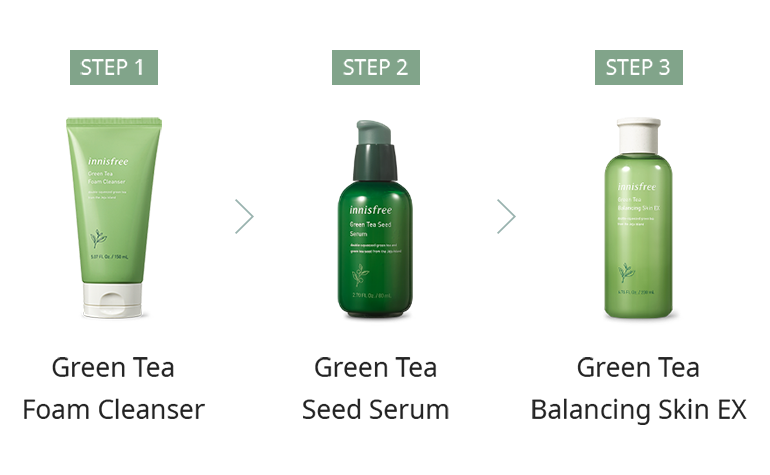 innisfree green tea set steps