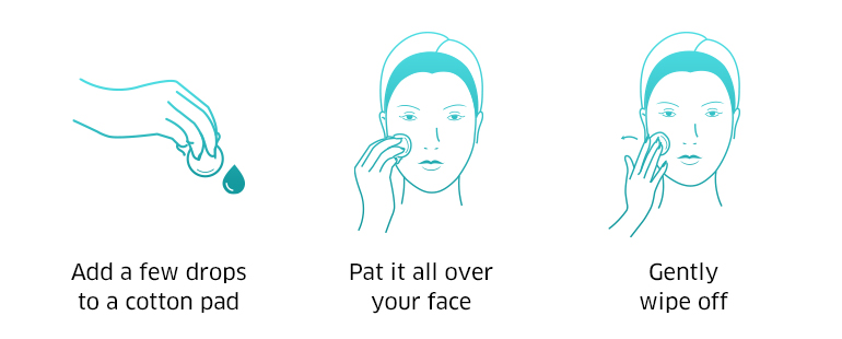 Apply a few drops to a cotton pad, pat it all over your face, gently wipe off